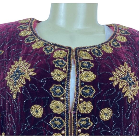 Vtg Adrianna Papéll Women’s Red Volero Velvet with Sequin Beads Sz XS - Picture 5 of 9